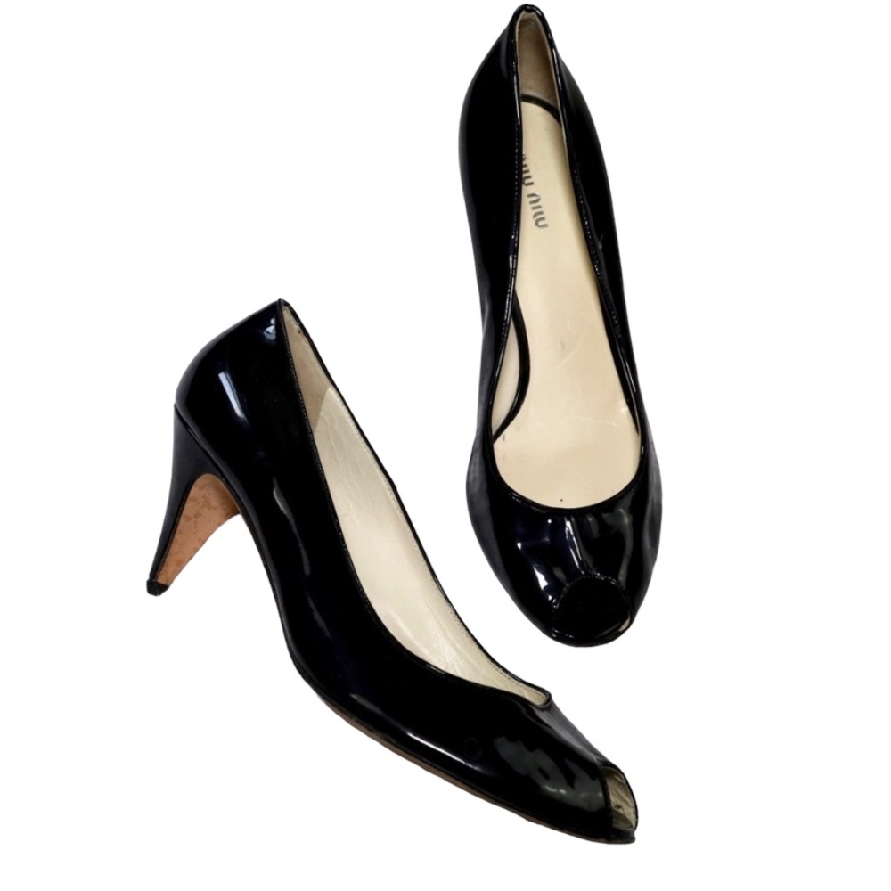Miu Miu Patent Leather Black Peep Toe Pumps 40